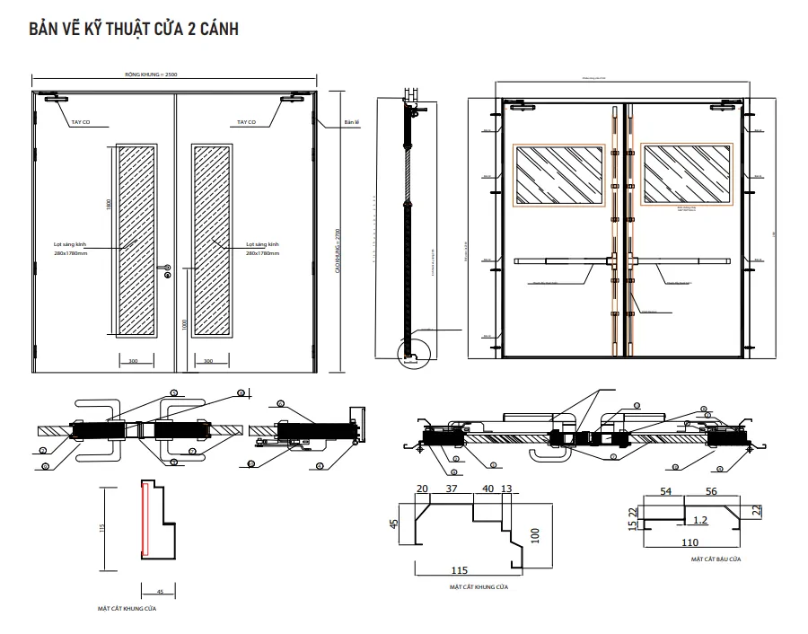 Bản vẽ kỹ thuật cửa 2 cánh